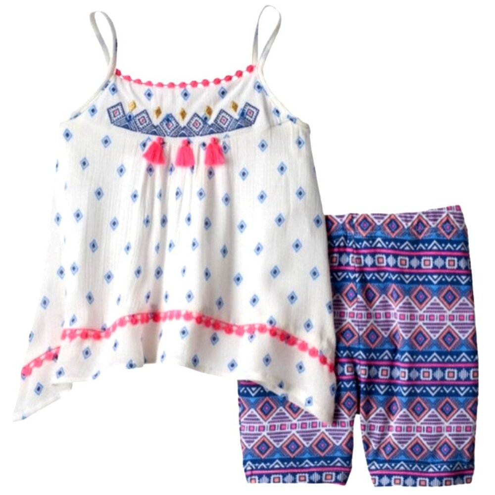 LITTLE LASS Baby Girl 9M 2-piece Matching Outfit Neon Tassel Set Colorful Boho